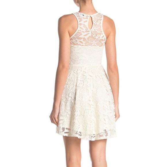 NWT-Junior's Lace Illusion Skater Dress - Ivory - Picture 2 of 8